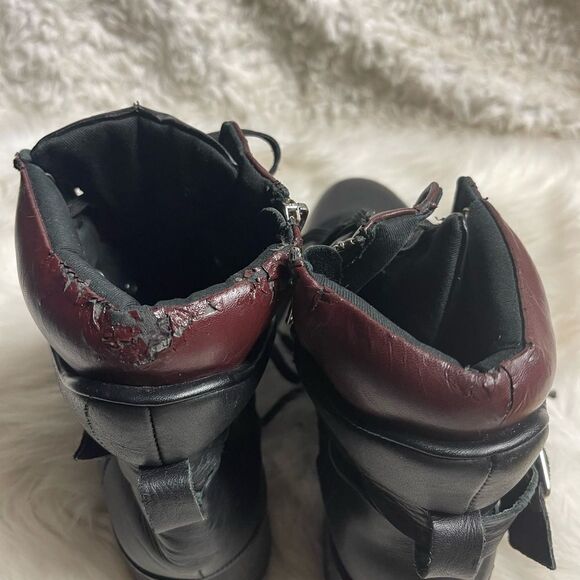 Steve Madden  Black Leather lace up wedge Boots brown trims side zipper … - Picture 14 of 14